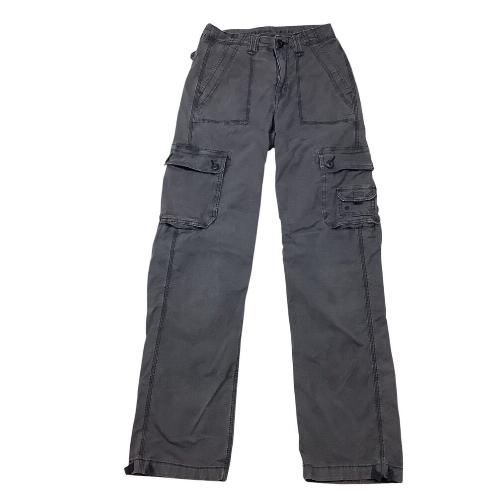 American Eagle Women Baggy Jogger Cargo Pants 00 24X29.5 Wide Leg Stretch Black